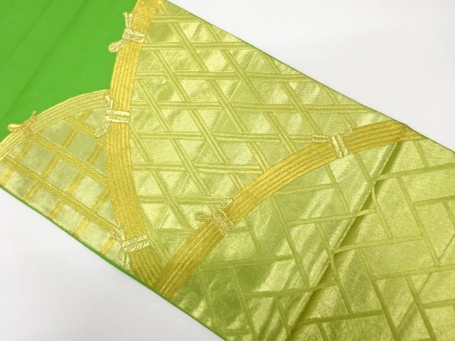 JAPANESE KIMONO / ANTIQUE FUKURO OBI / SILK / WOVEN KOETSUGAKI FENCE